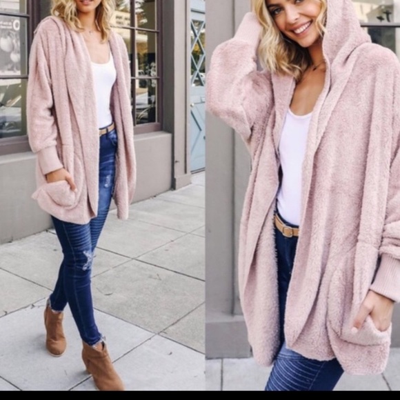 ✨LAST ONE✨Pink hooded Sherpa fleece hooded jacket - Picture 2 of 8